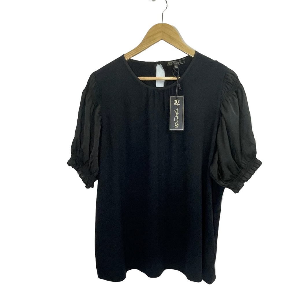 Diane Gilman 2X Black Puff Sleeve Blouse